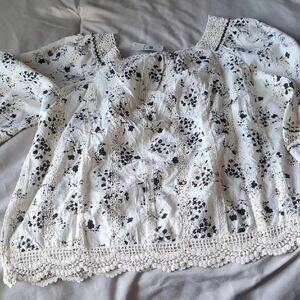 Cato Black and White Floral Lace Blouse